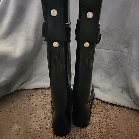 Coach Boots Tara Tall Black Gloss Rubber Rain Boots Size 8 - Picture 7 of 16